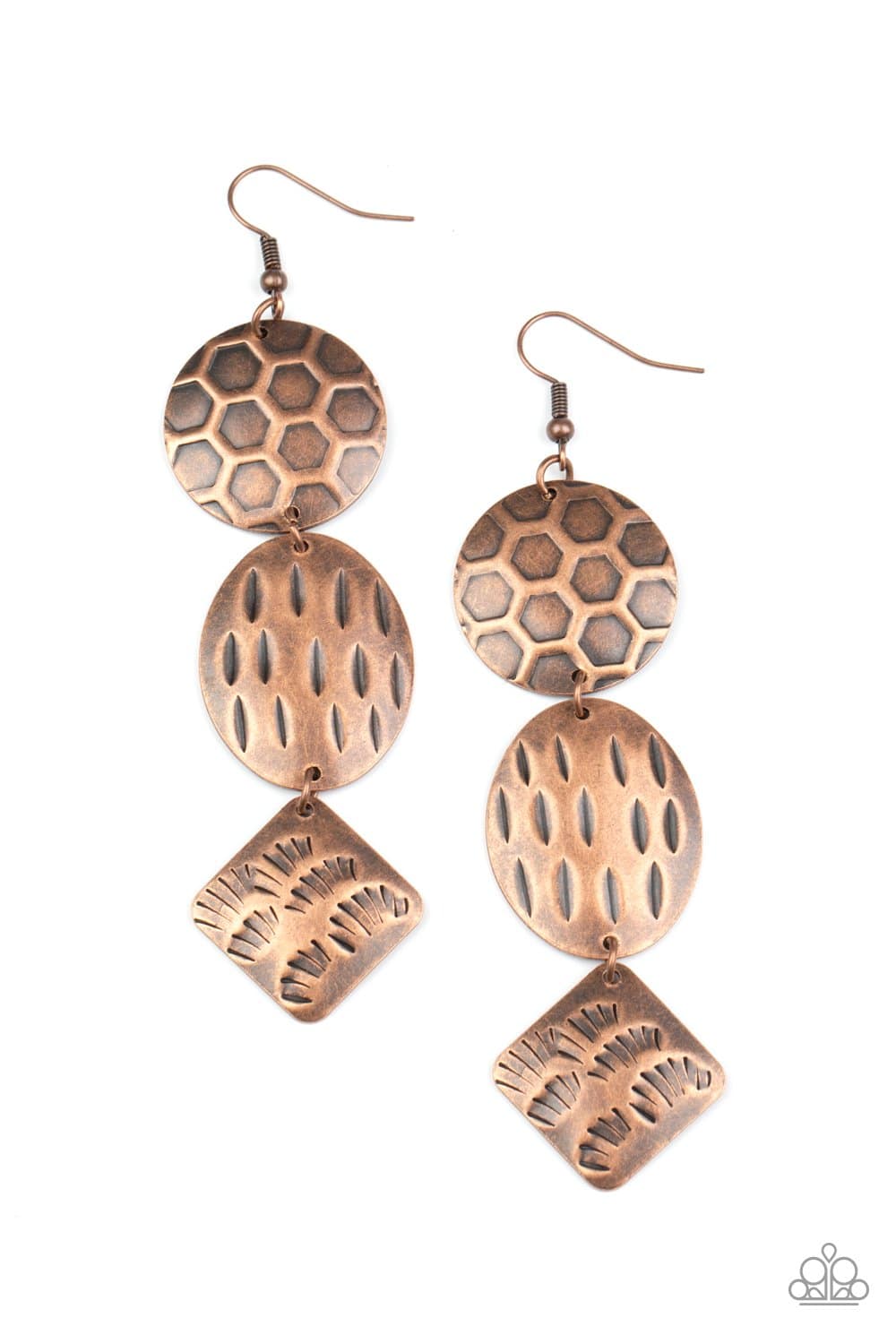 Mixed Movement - Copper Texture Frame Earrings - Paparazzi Accessories - GlaMarous Titi Jewels