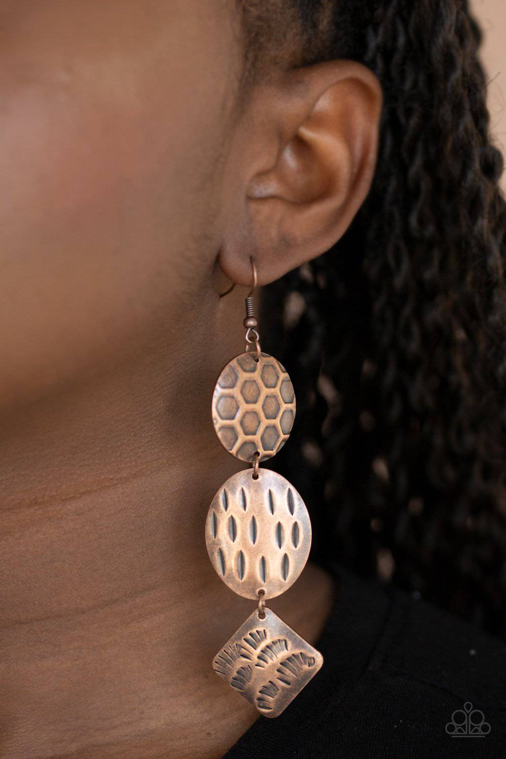 Mixed Movement - Copper Texture Frame Earrings - Paparazzi Accessories - GlaMarous Titi Jewels