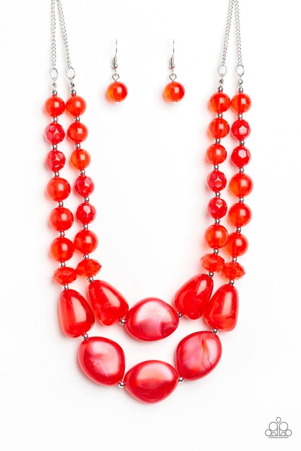 Beach Glam - Red Glassy Iridescent Bead Necklace - Paparazzi Accessories - GlaMarous Titi Jewels