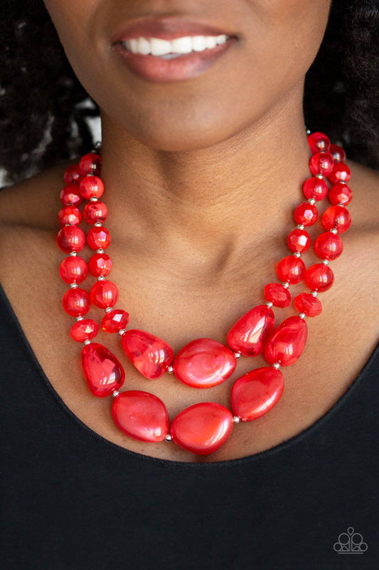 Beach Glam - Red Glassy Iridescent Bead Necklace - Paparazzi Accessories - GlaMarous Titi Jewels