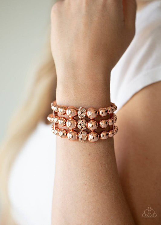 Icing On The Top - Copper Shiny Bead Stretchy Bracelet - Paparazzi Accessories - GlaMarous Titi Jewels