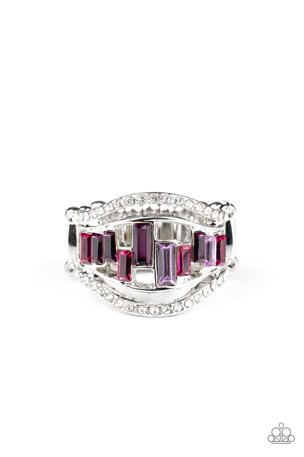 Treasure Chest Charm - Purple Emerald Cut Glass Bead Ring - Paparazzi Accessories - GlaMarous Titi Jewels