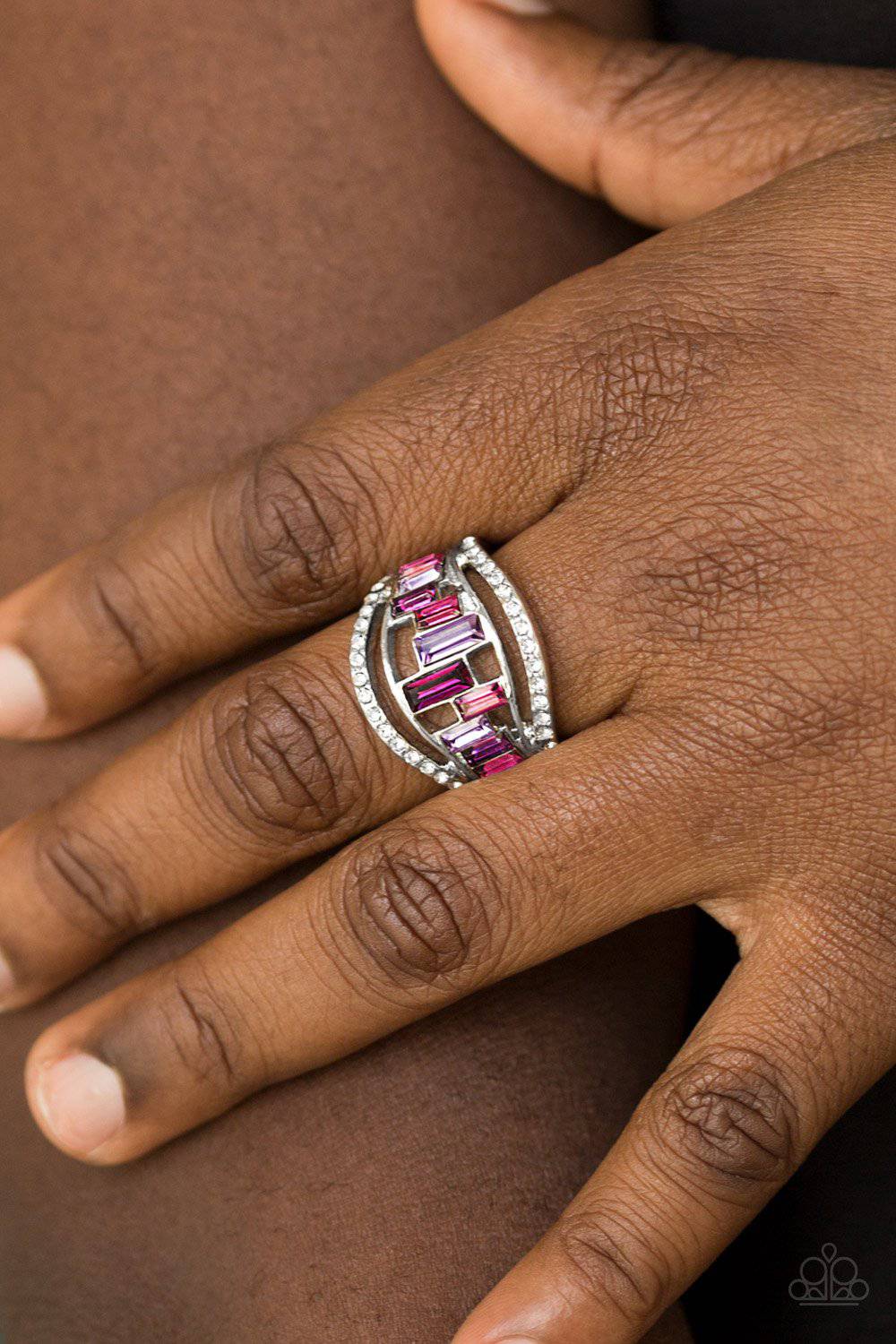 Treasure Chest Charm - Purple Emerald Cut Glass Bead Ring - Paparazzi Accessories - GlaMarous Titi Jewels