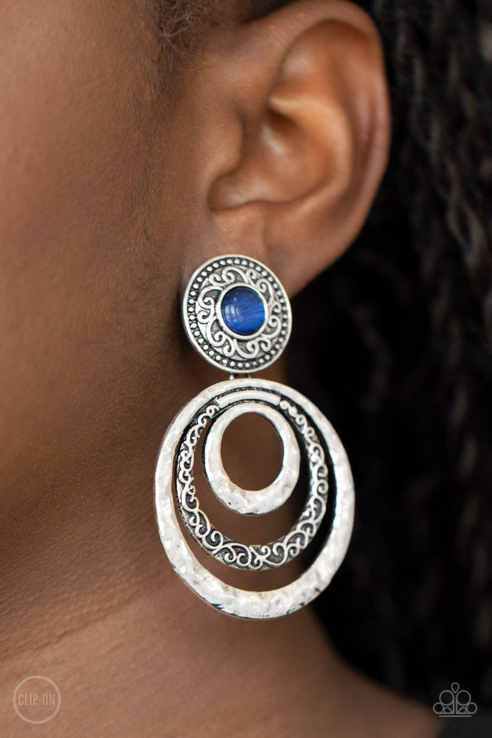 Bare Your Soul - Blue Cat's Eye Clip-on Earrings - Paparazzi Accessories - GlaMarous Titi Jewels