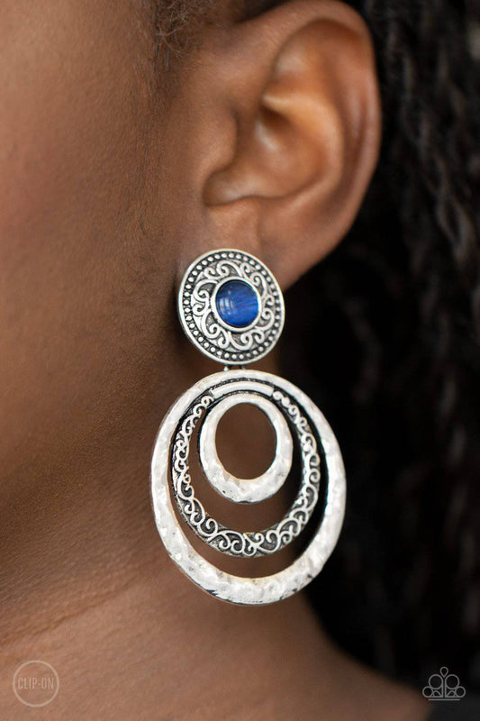 Bare Your Soul - Blue Cat's Eye Clip-on Earrings - Paparazzi Accessories - GlaMarous Titi Jewels