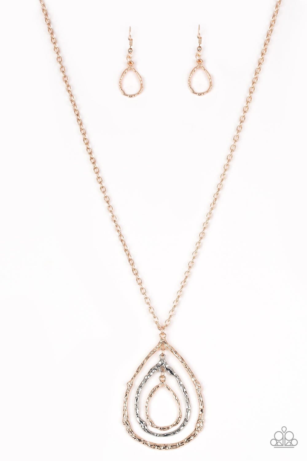 Going For Grit - Rose Gold and Silver Teardrop Necklace - Paparazzi Accessories - GlaMarous Titi Jewels