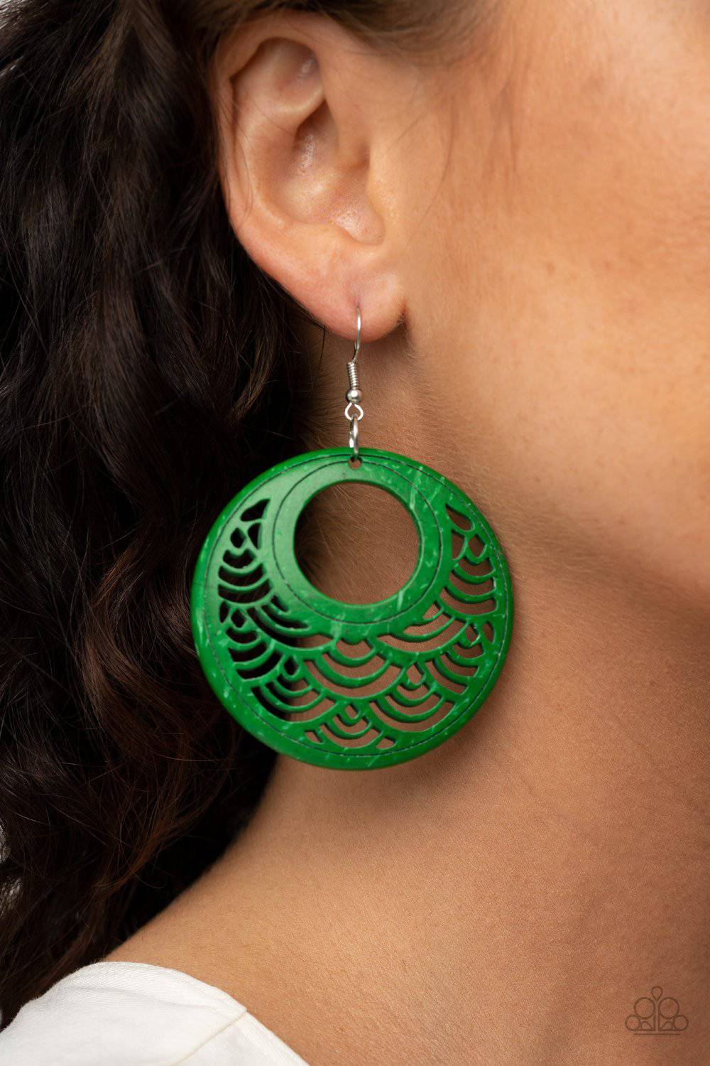 Tropical Canopy - Green Wooden Earrings - Paparazzi Accessories - GlaMarous Titi Jewels