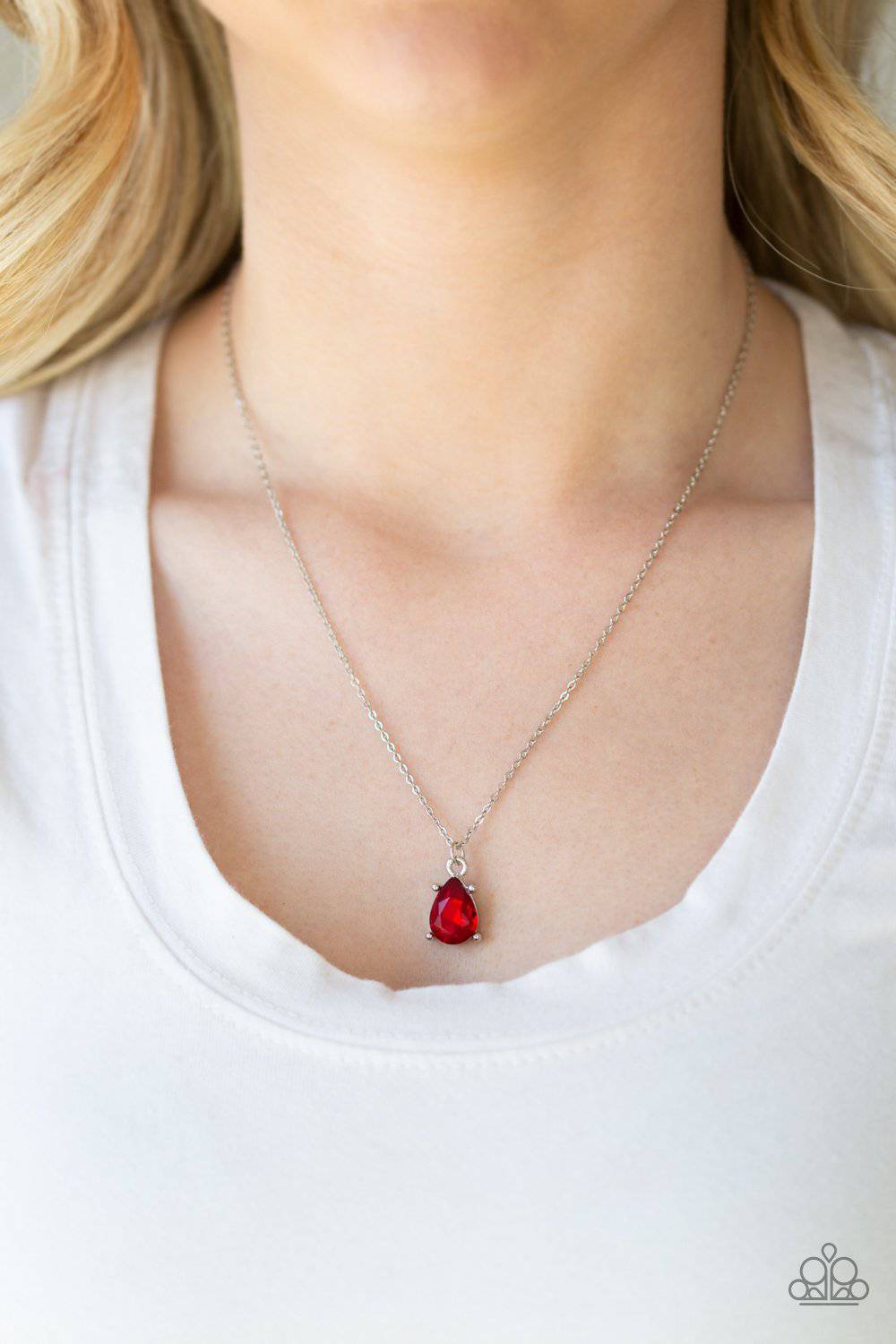 Classy Classicist - Red Teardrop Cut Dainty Necklace - Paparazzi Accessories - GlaMarous Titi Jewels