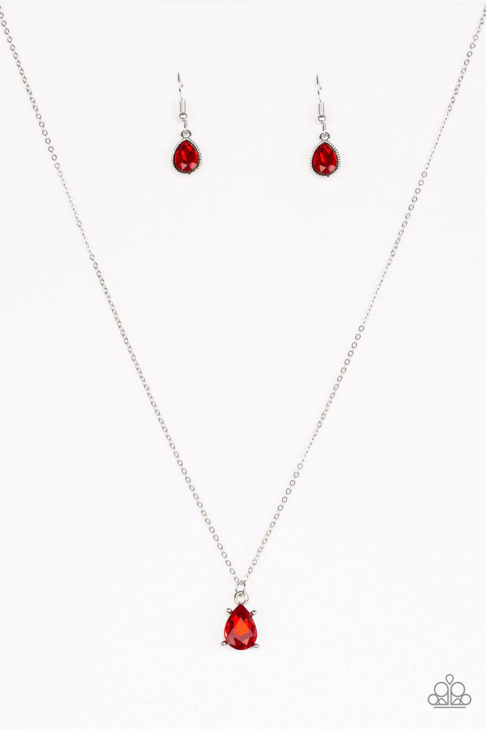 Classy Classicist - Red Teardrop Cut Dainty Necklace - Paparazzi Accessories - GlaMarous Titi Jewels