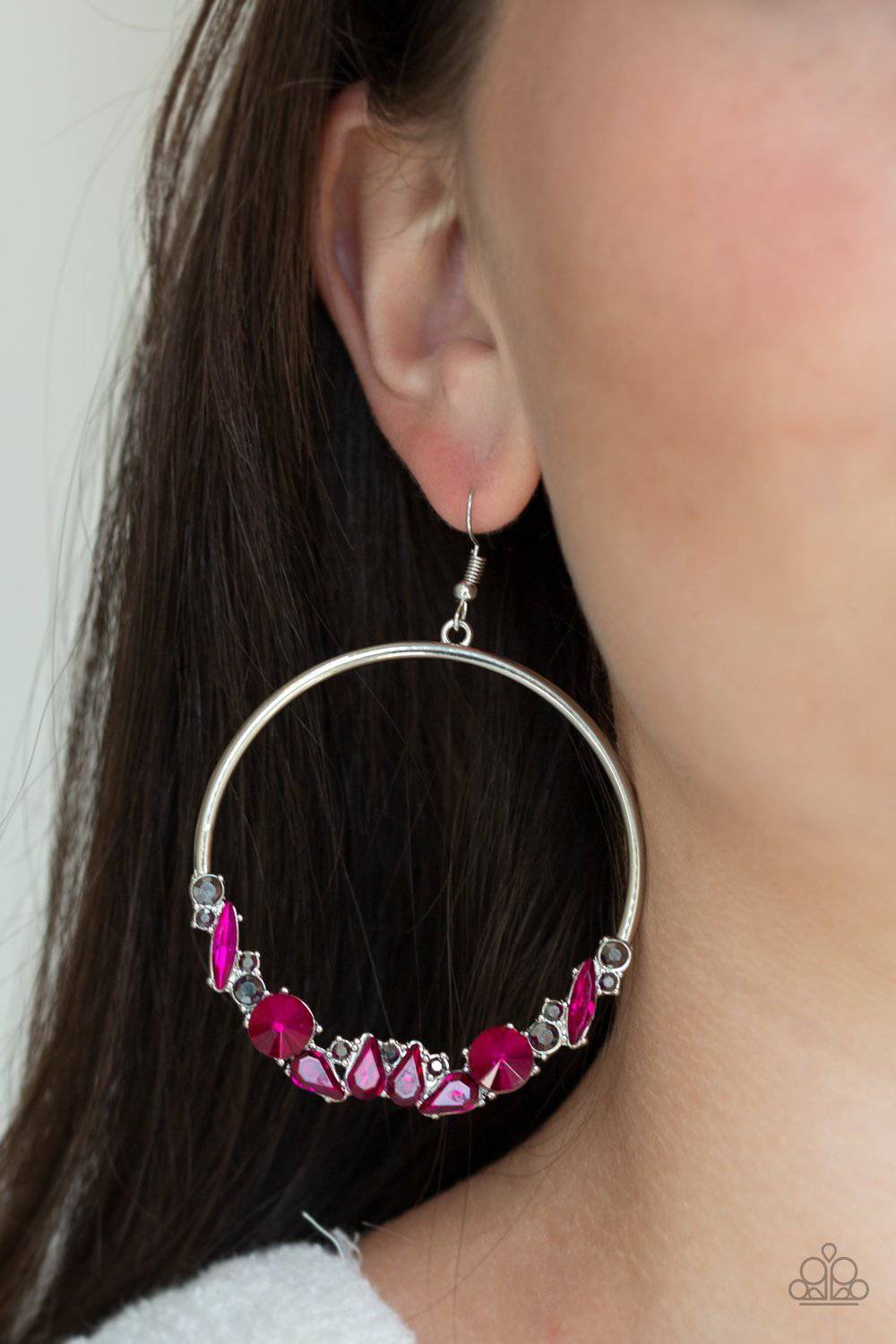 Business Casual - Pink & Hematite Rhinestone Earrings - Paparazzi Accessories - GlaMarous Titi Jewels