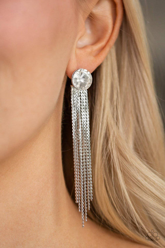 Level Up - White Solitaire Gem Earrings - Paparazzi Accessories - GlaMarous Titi Jewels