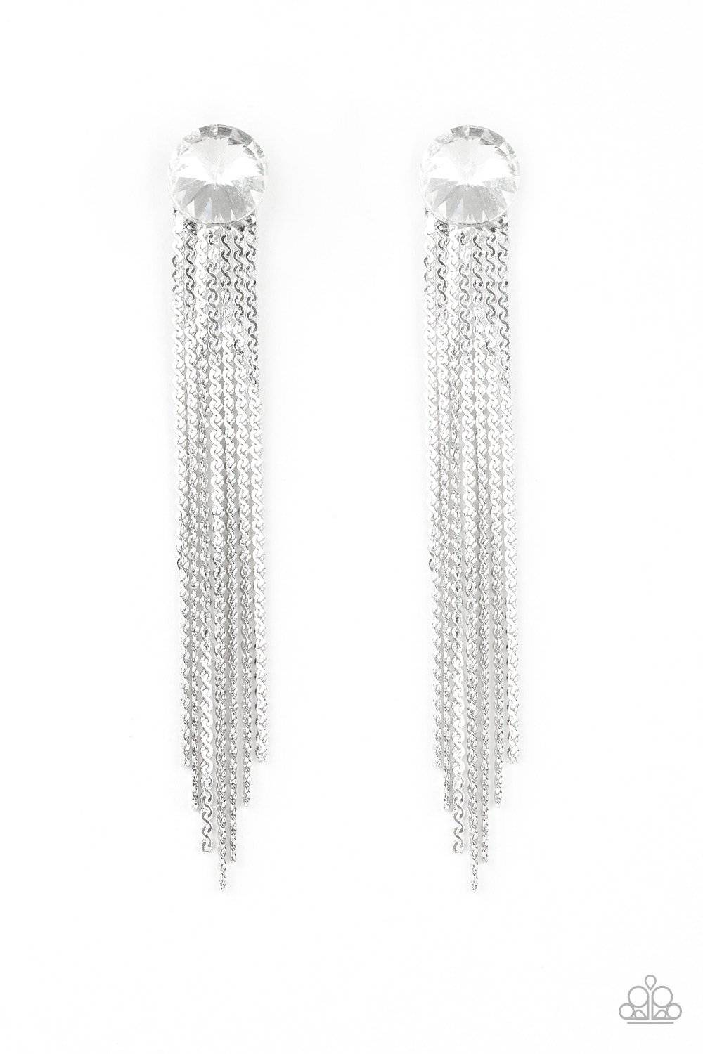 Level Up - White Solitaire Gem Earrings - Paparazzi Accessories - GlaMarous Titi Jewels