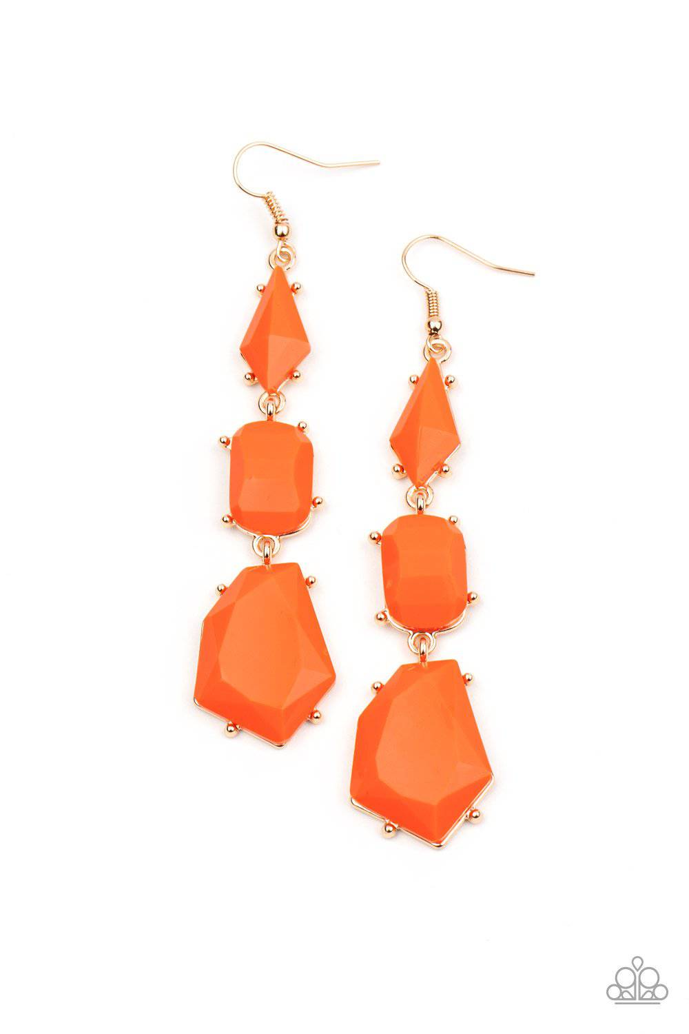 Geo Getaway - Orange Amberglow Bead Earrings - Paparazzi Accessories - GlaMarous Titi Jewels