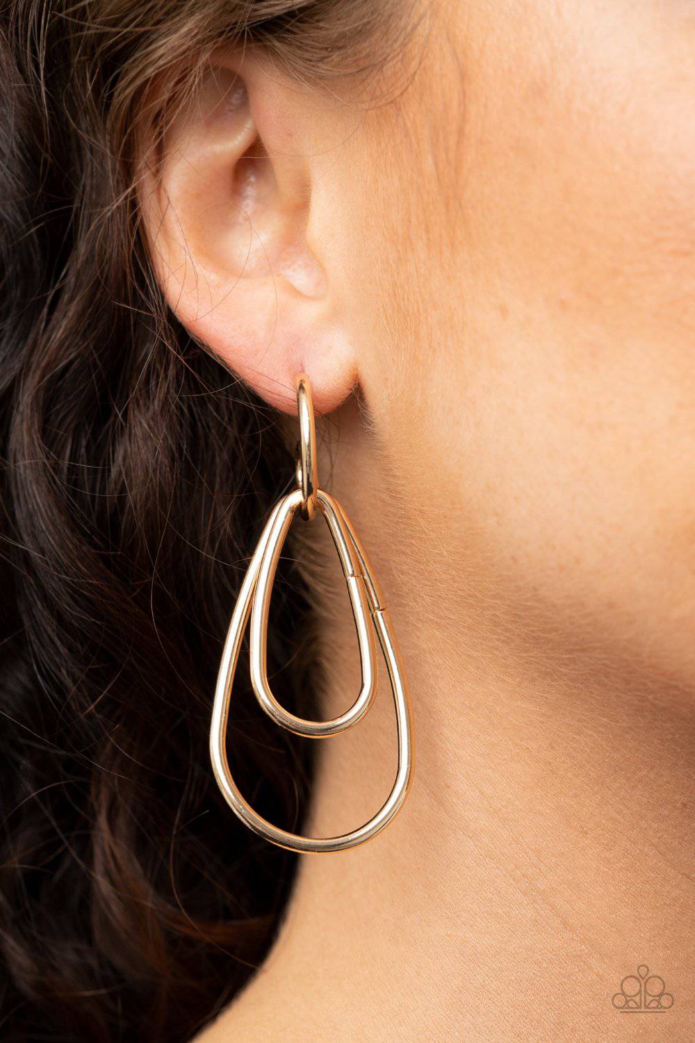 Droppin Drama - Gold Squiggly Teardrop Earrings - Paparazzi Accessories - GlaMarous Titi Jewels