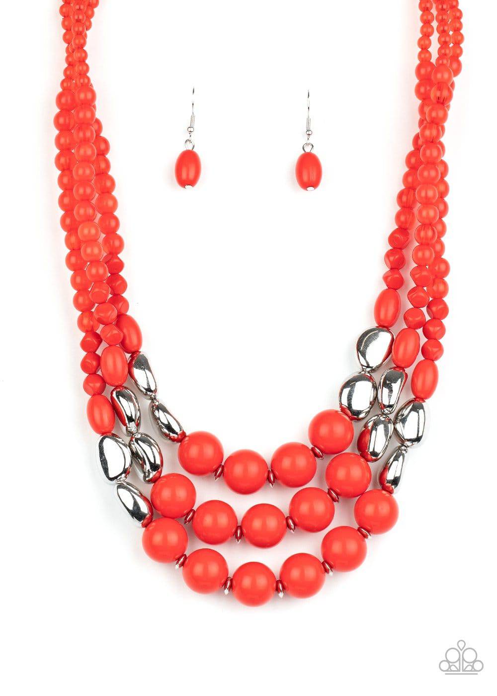 Flamingo Flamboyance - Red and Silver Bead Necklace - Paparazzi Accessories - GlaMarous Titi Jewels