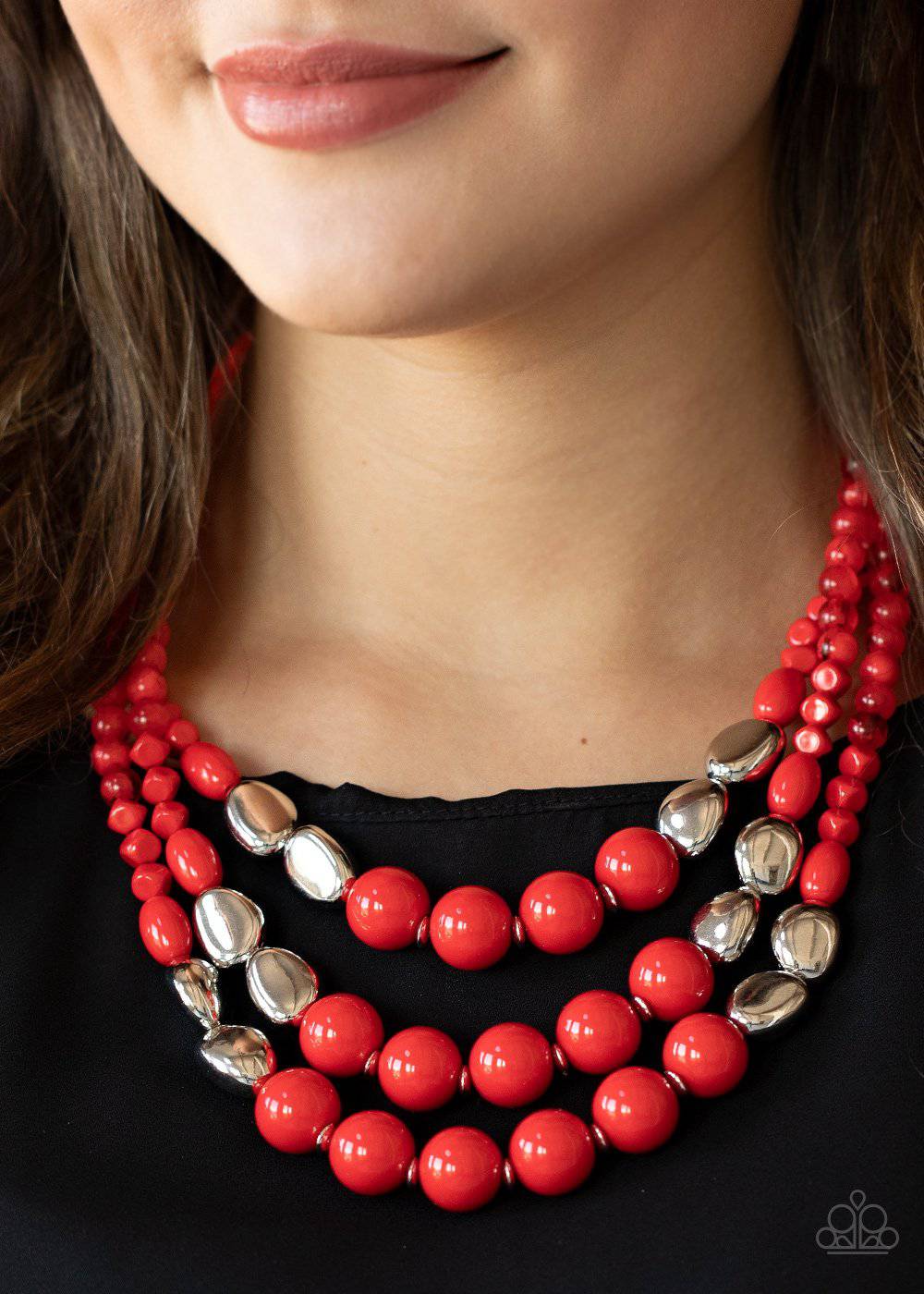 Flamingo Flamboyance - Red and Silver Bead Necklace - Paparazzi Accessories - GlaMarous Titi Jewels