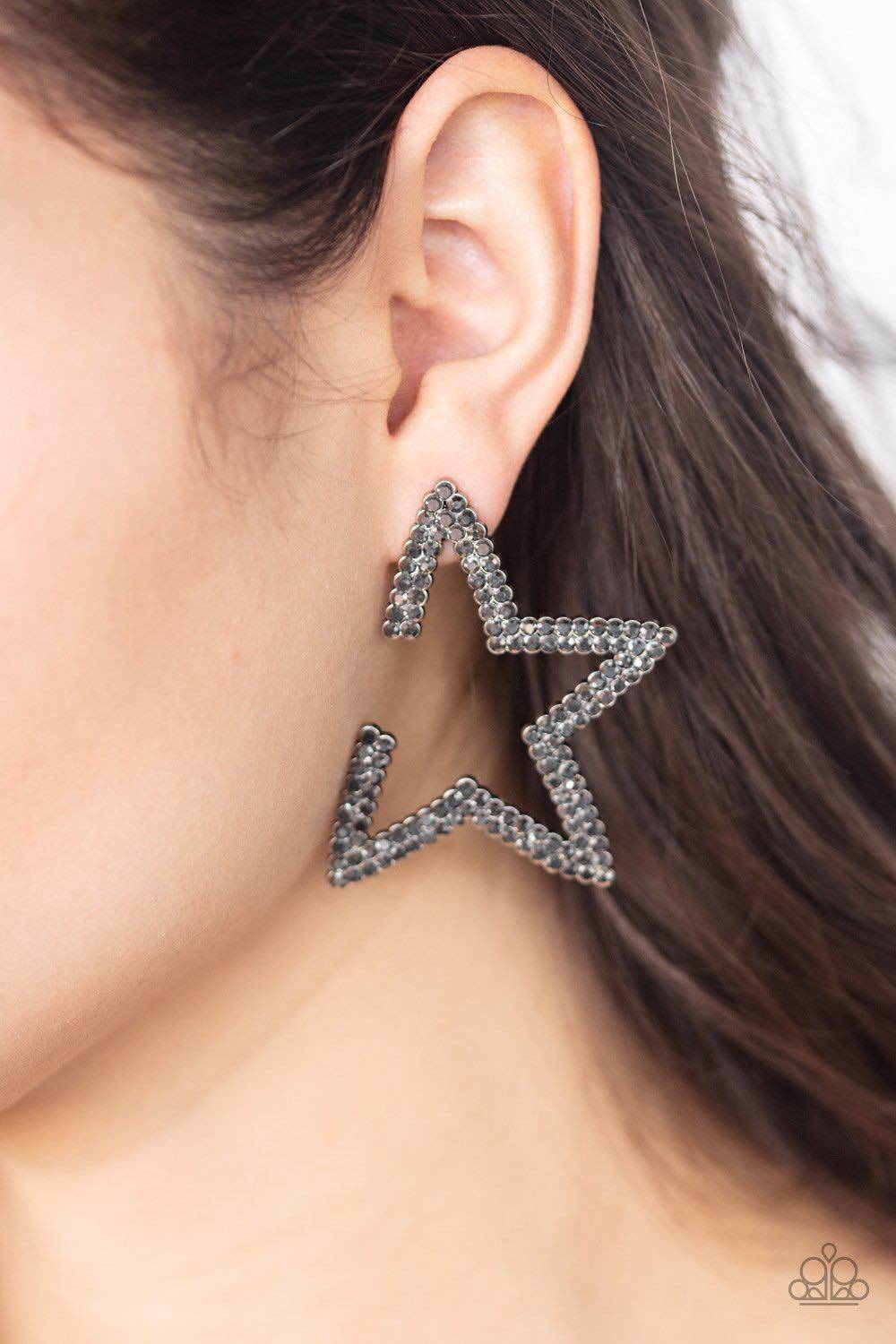 Star Player - Silver Star Rhinestone Earrings - Paparazzi Accessories - GlaMarous Titi Jewels
