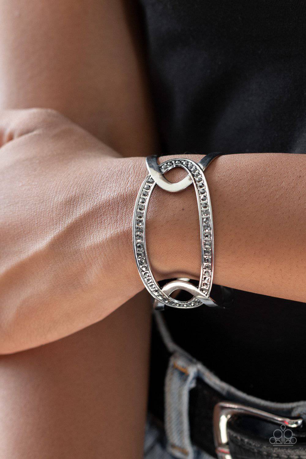 Never A Dull Moment - Silver Hematite Rhinestone Cuff Bracelet - Paparazzi Accessories - GlaMarous Titi Jewels