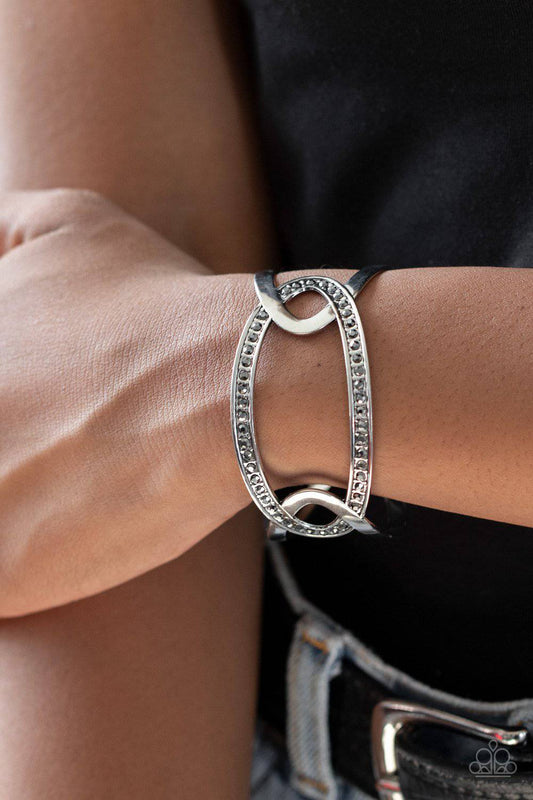 Never A Dull Moment - Silver Hematite Rhinestone Cuff Bracelet - Paparazzi Accessories - GlaMarous Titi Jewels