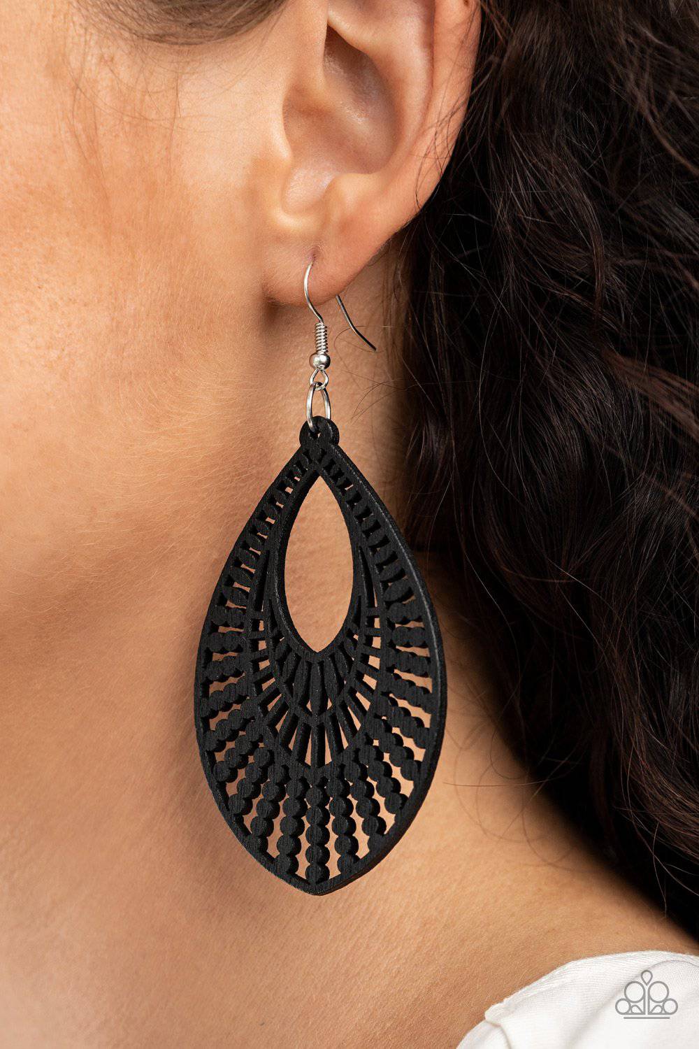 Bermuda Breeze - Black Wooden Teardrop Earrings - Paparazzi Accessories - GlaMarous Titi Jewels