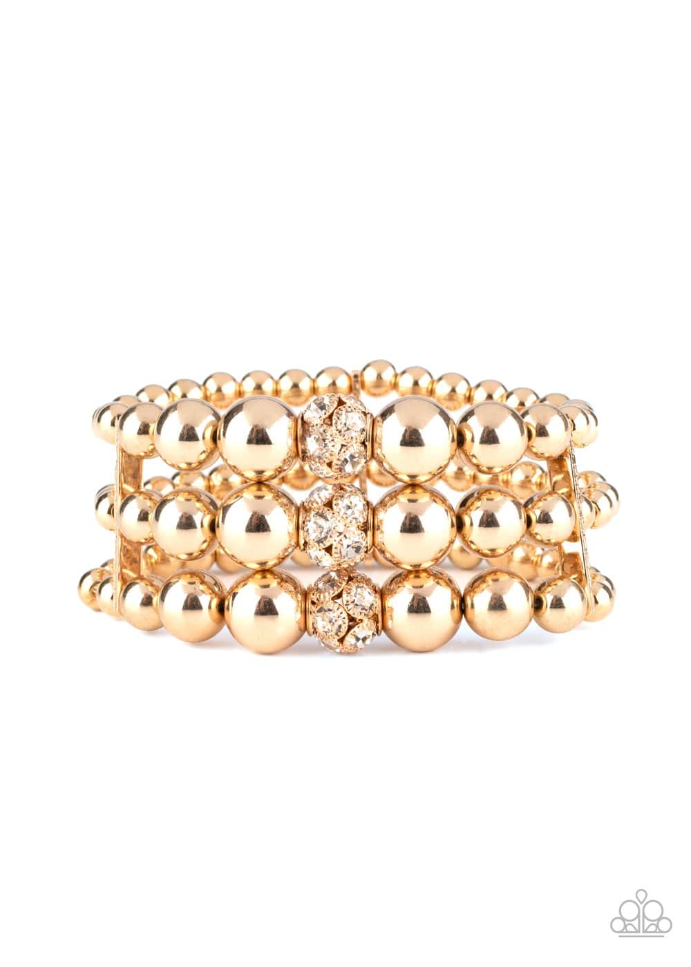 Icing On The Top - Gold and Rhinestone Stretchy Bracelet - Paparazzi Accessories - GlaMarous Titi Jewels