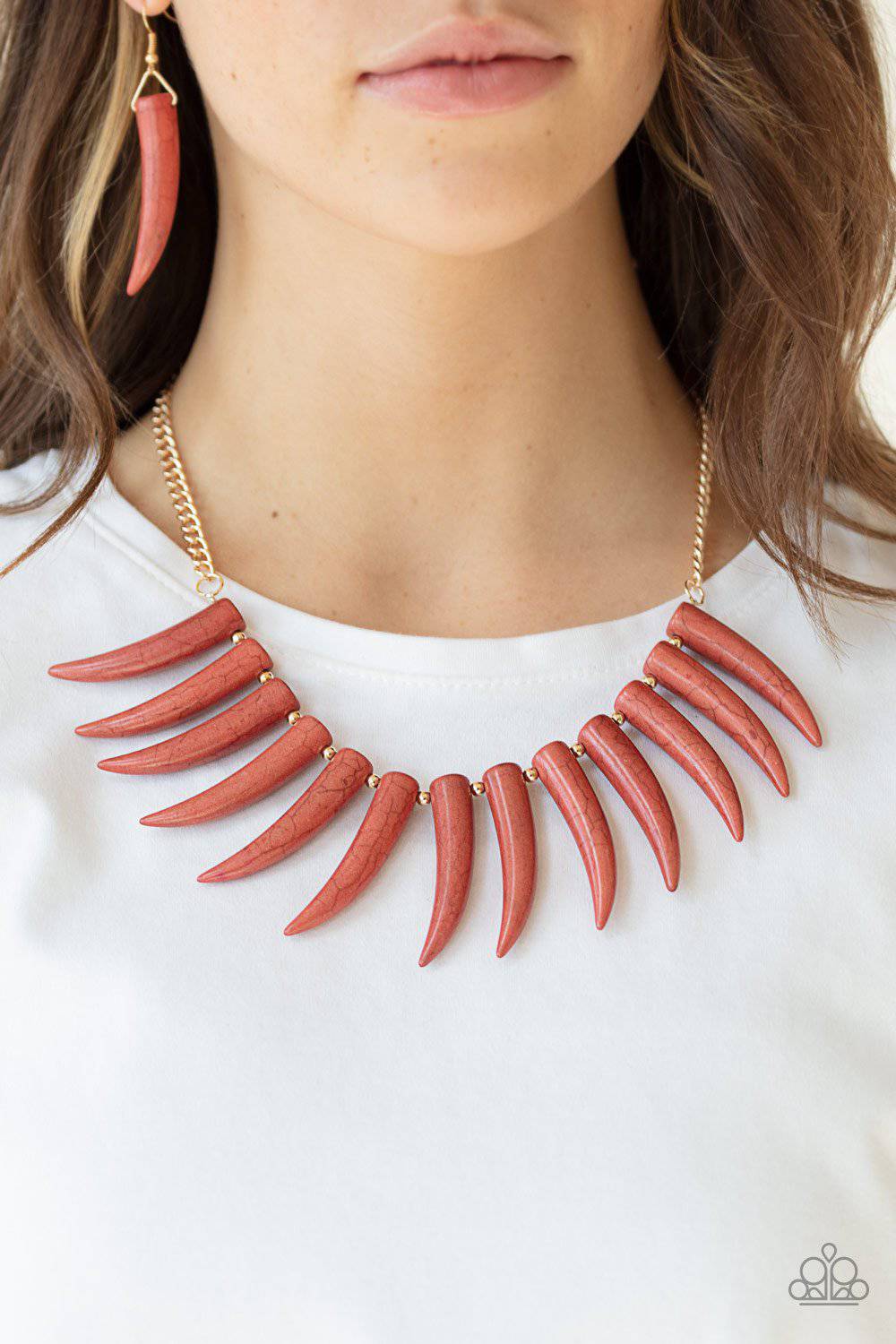 Tusk Tundra - Brown Cinnamon Stick Stone Bead Necklace - Paparazzi Accessories - GlaMarous Titi Jewels