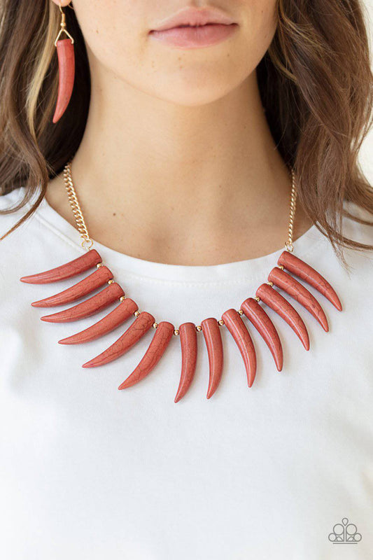Tusk Tundra - Brown Cinnamon Stick Stone Bead Necklace - Paparazzi Accessories - GlaMarous Titi Jewels