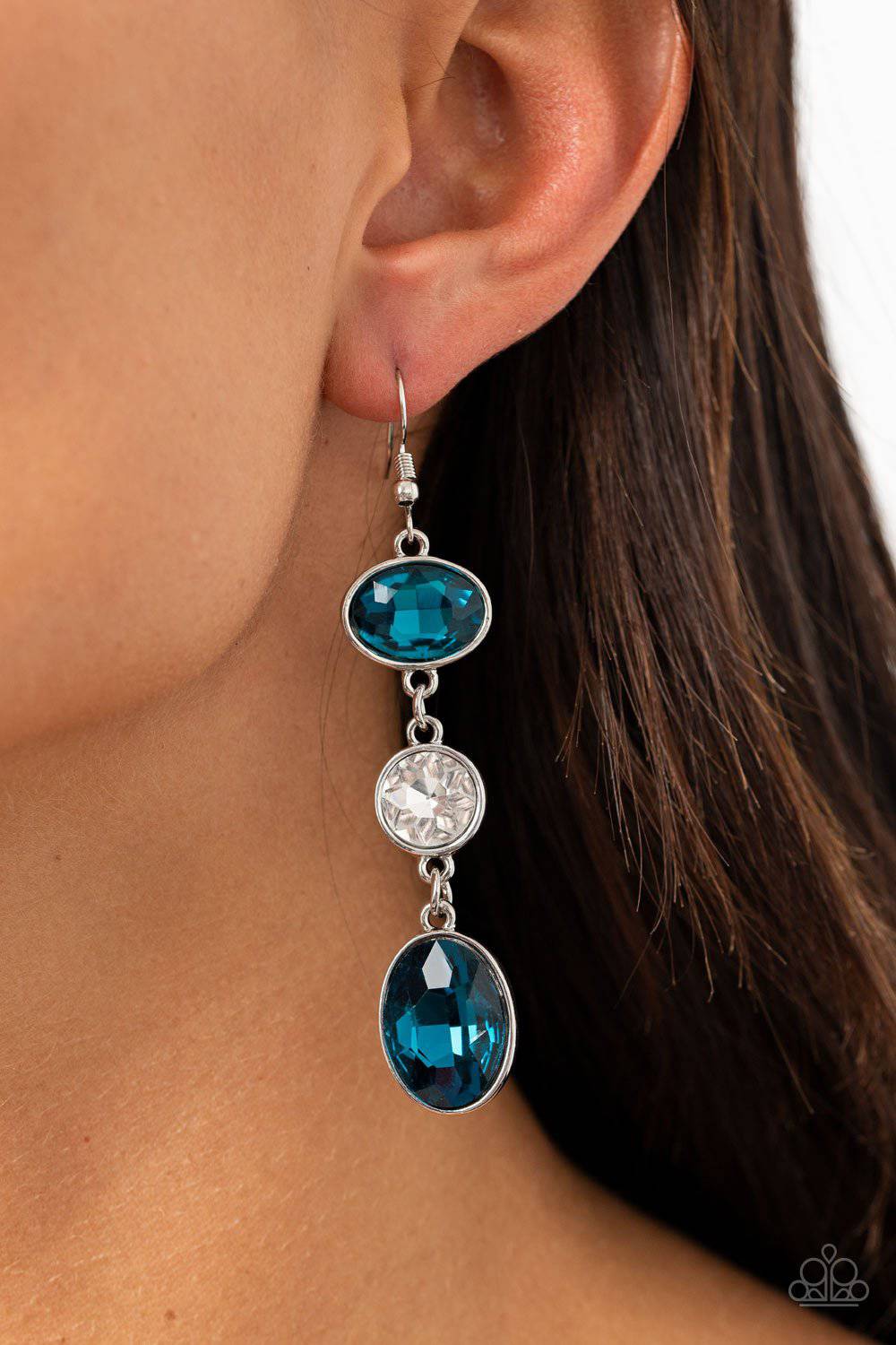 The GLOW Must Go On! - Blue and White Rhinestone Earrings - Paparazzi Accessories - GlaMarous Titi Jewels