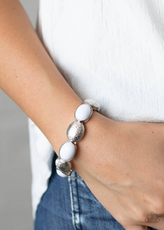 Decadently Dewy - White and Silver Stretchy Bracelet - Paparazzi Accessories - GlaMarous Titi Jewels