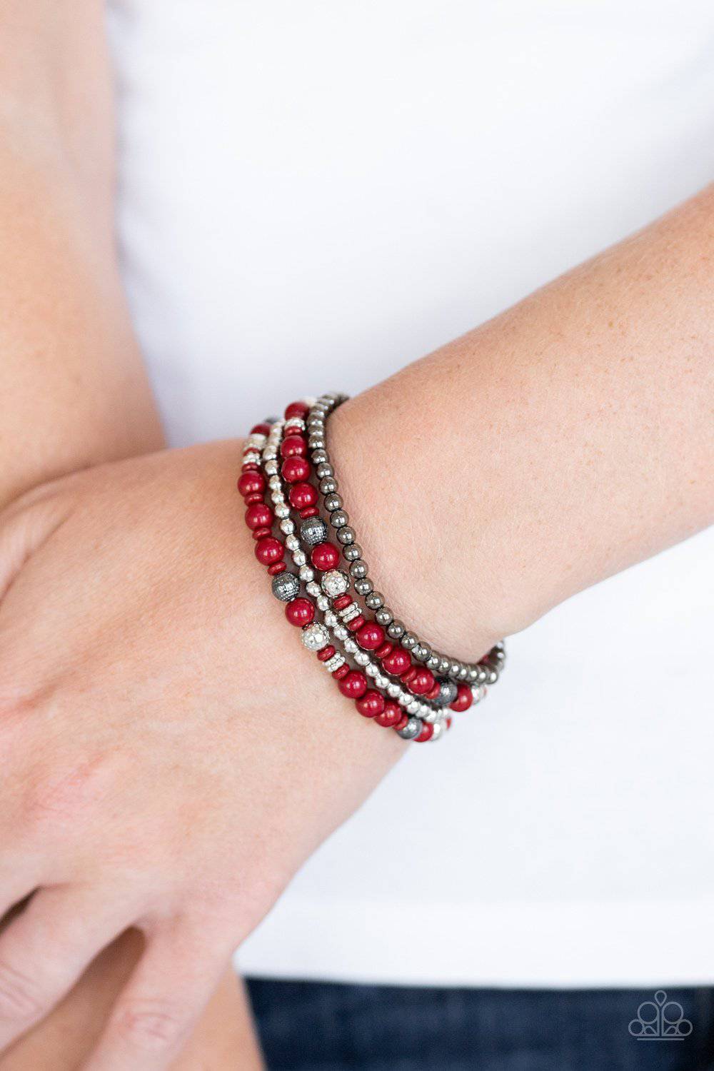 Stacked Style Maker - Brick Red Stretchy Bracelets - Paparazzi Accessories - GlaMarous Titi Jewels