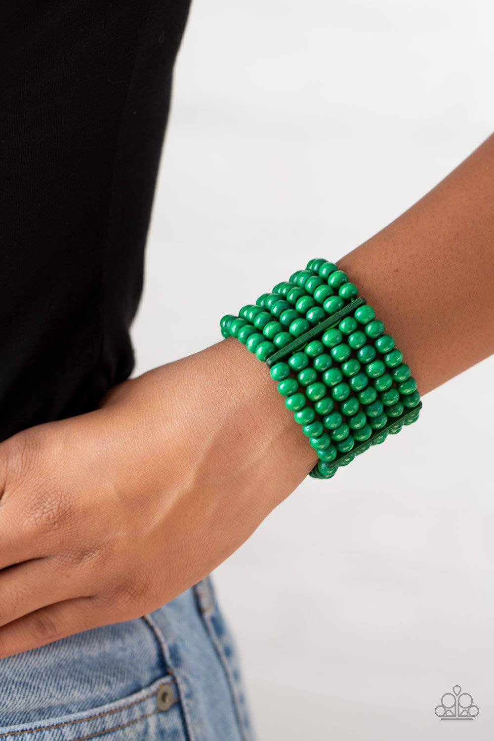 Tanning in Tanzania - Green Wooden Stretchy Bracelet - Paparazzi Accessories - GlaMarous Titi Jewels