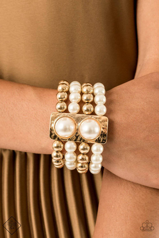 WEALTH-Conscious - Gold and Pearl Stretchy Bracelet - Paparazzi Accessories - GlaMarous Titi Jewels