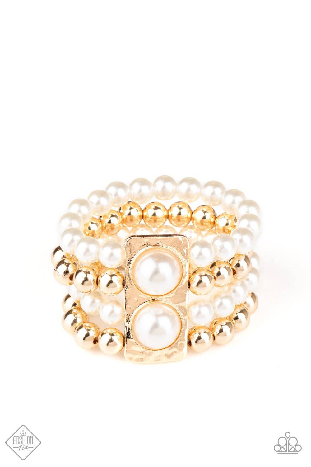 WEALTH-Conscious - Gold and Pearl Stretchy Bracelet - Paparazzi Accessories - GlaMarous Titi Jewels