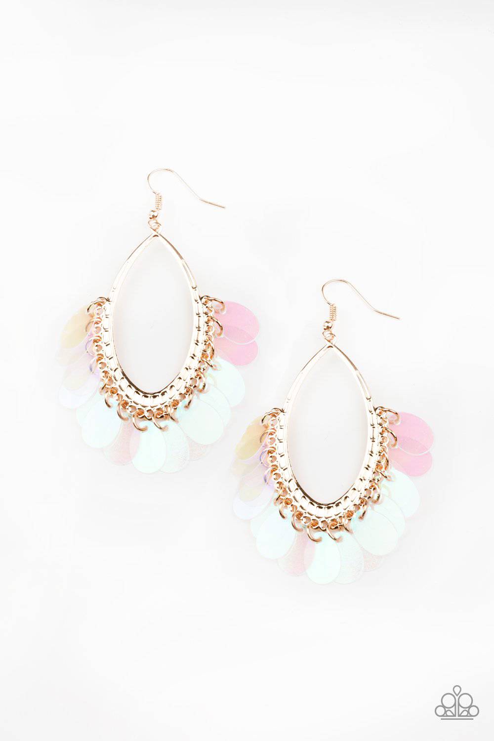 Mermaid Magic - Gold Iridescent Sequin Earrings - Paparazzi Accessories - GlaMarous Titi Jewels