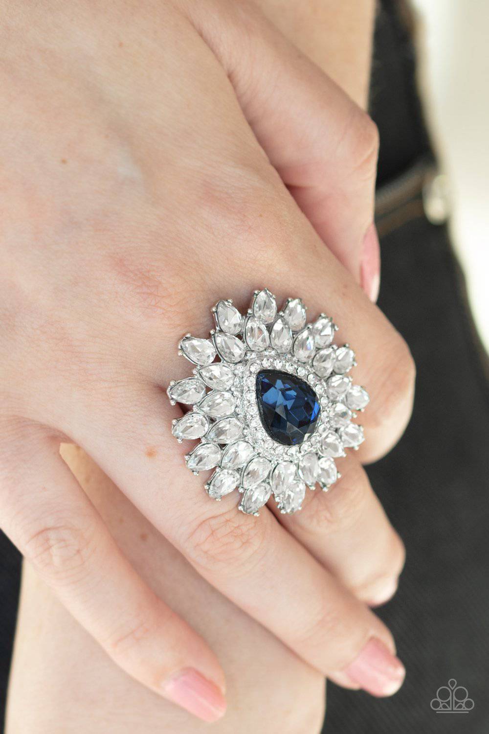 Whos Counting? - Blue Dramatic Rhinestone Teardrop Ring - Paparazzi Accessories - GlaMarous Titi Jewels