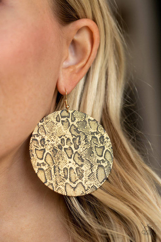 Animal Planet - Gold and Black Python Earrings - Paparazzi Accessories - GlaMarous Titi Jewels
