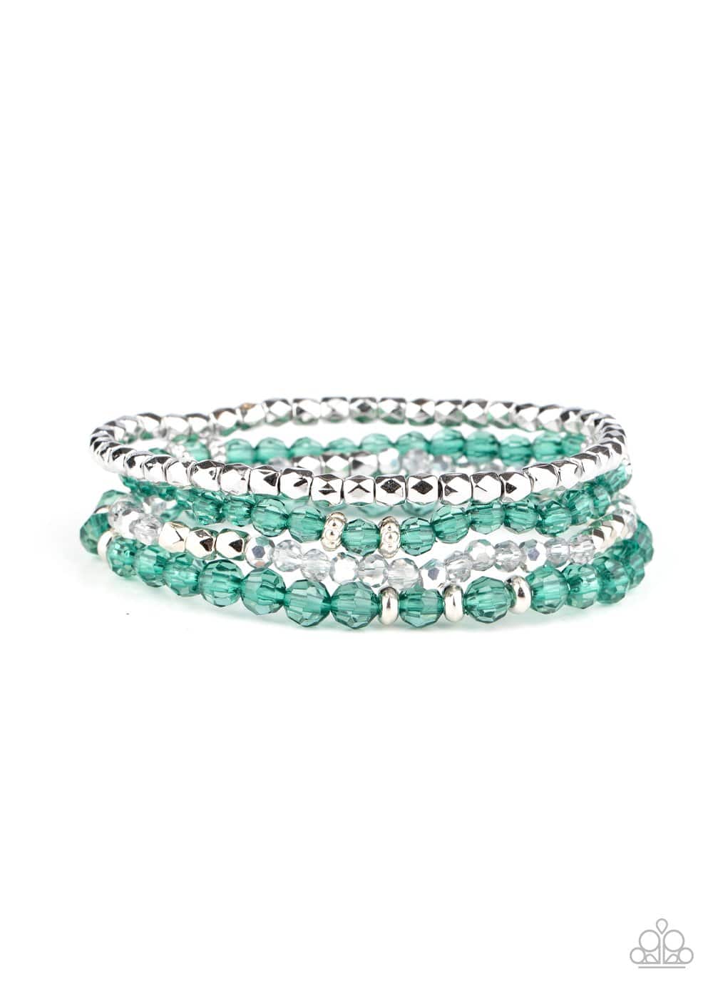 Crystal Crush - Green and Metallic Crystal-like Stretchy Bracelet - Paparazzi Accessories - GlaMarous Titi Jewels