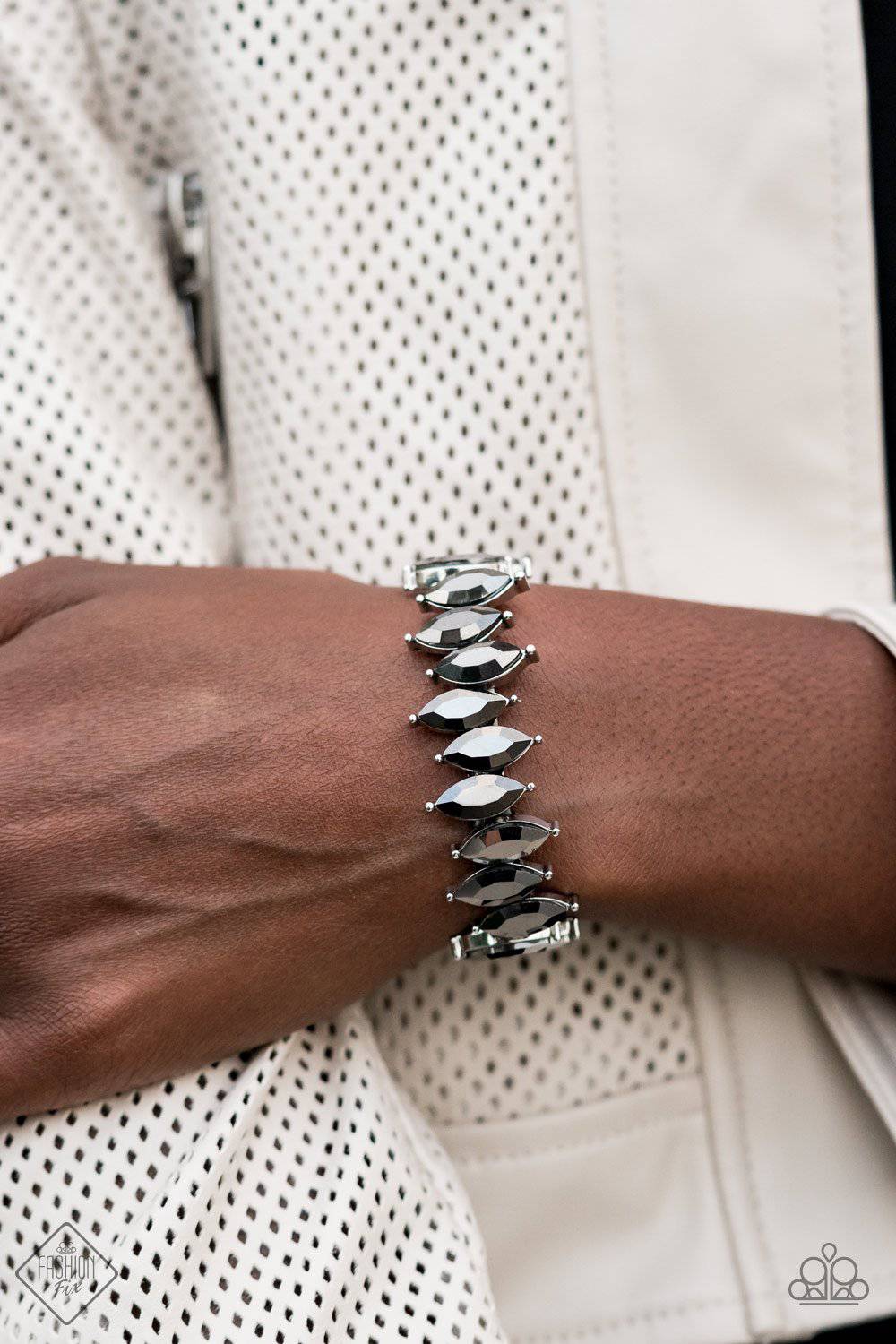 Fiercely Fragmented - Silver Rhinestone Stretchy Bracelet - Paparazzi Accessories - GlaMarous Titi Jewels