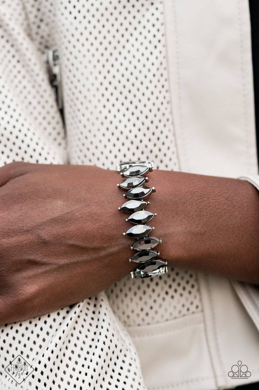 Fiercely Fragmented - Silver Rhinestone Stretchy Bracelet - Paparazzi Accessories - GlaMarous Titi Jewels