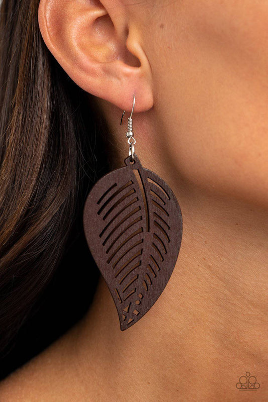 Tropical Foliage - Brown Wooden Leaf Earrings - Paparazzi Accessories - GlaMarous Titi Jewels