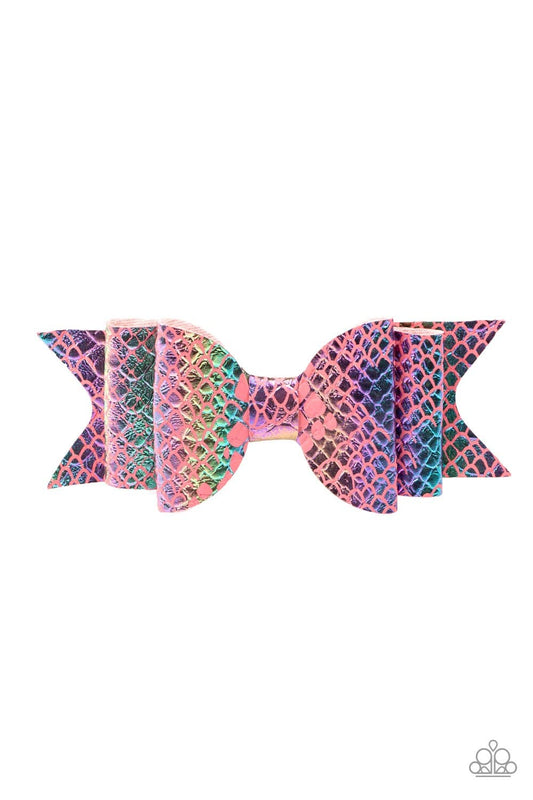 BOW Your Mind - Pink Rainbow Scale Pattern Bow - Paparazzi Accessories - GlaMarous Titi Jewels