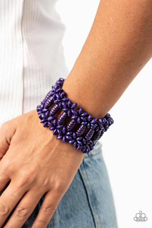 Fiji Flavor - Purple Oval Wooden Bead Stretchy Bracelet - Paparazzi Accessories - GlaMarous Titi Jewels