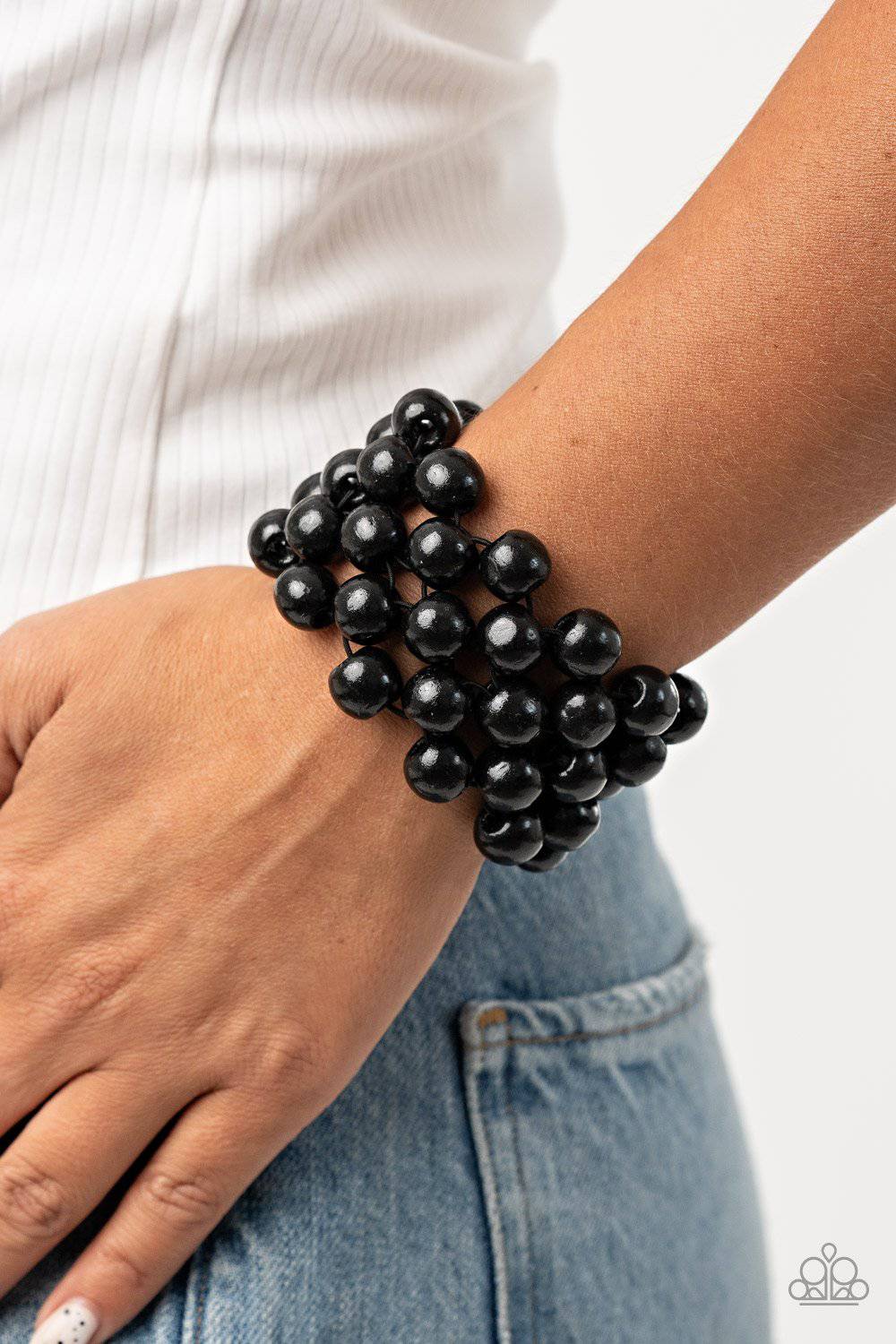 Tiki Tropicana - Black Wooden Bead Stretchy Bracelet - Paparazzi Accessories - GlaMarous Titi Jewels