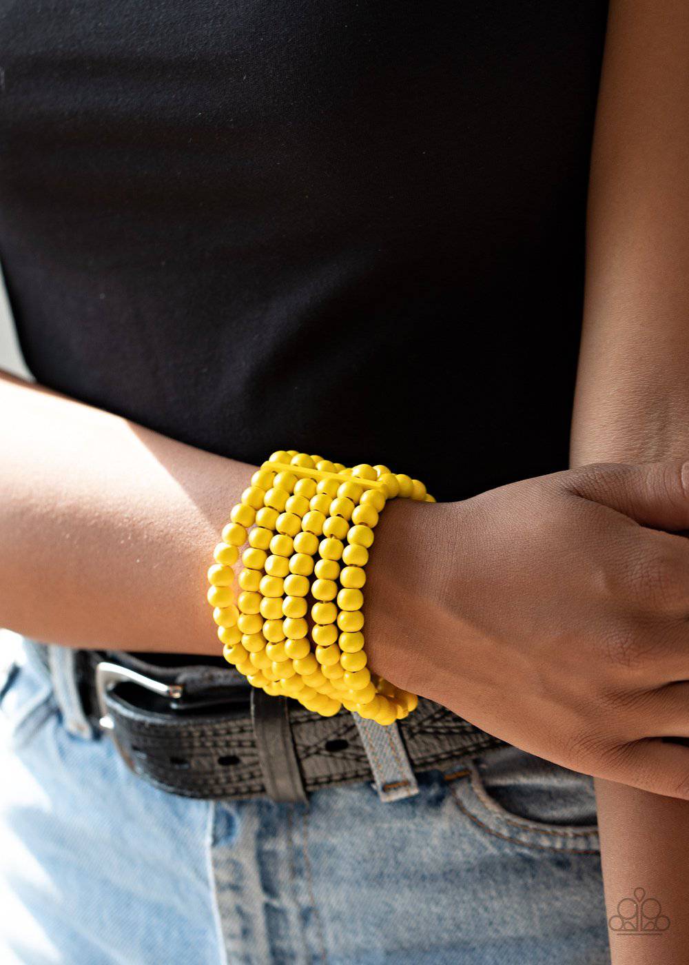 Diving in Maldives - Yellow Wooden Bead Stretchy Bracelet - Paparazzi Accessories - GlaMarous Titi Jewels