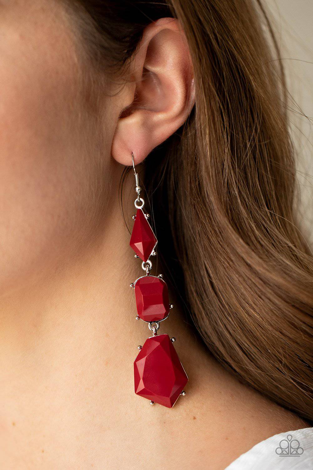 Geo Getaway - Red Samba Beads Earrings - Paparazzi Accessories - GlaMarous Titi Jewels