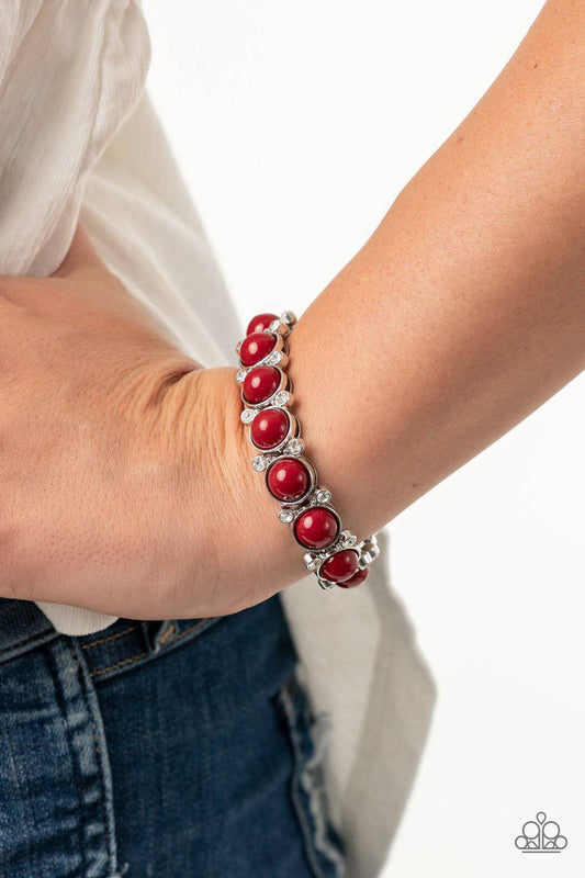Flamboyantly Fruity - Red Bead and Rhinestone Stretchy Bracelet - Paparazzi Accessories - GlaMarous Titi Jewels