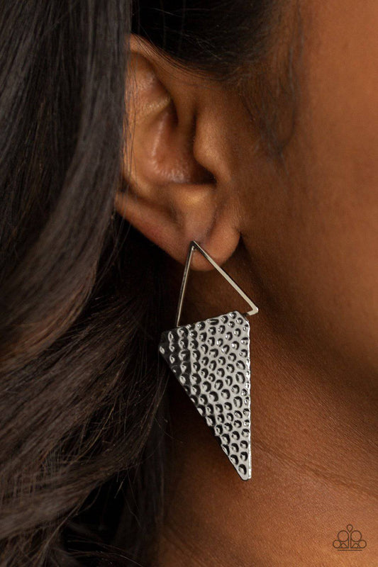 Have A Bite - Silver Triangular Earrings - Paparazzi Accessories - GlaMarous Titi Jewels