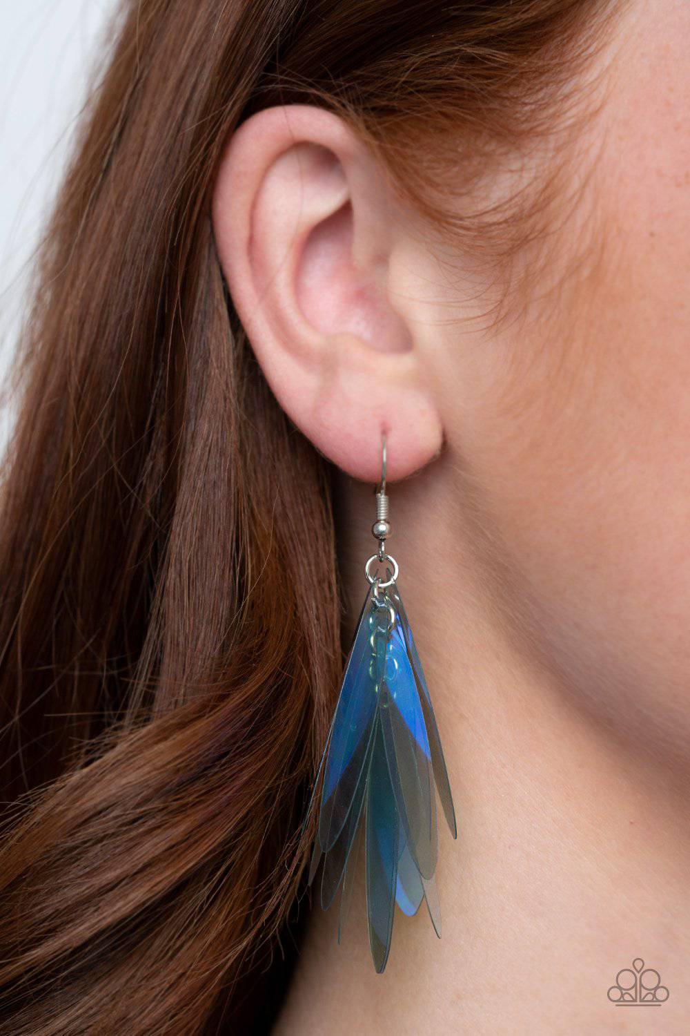 Holographic Glamour - Blue Iridescent Shimmer Earrings - Paparazzi Accessories - GlaMarous Titi Jewels