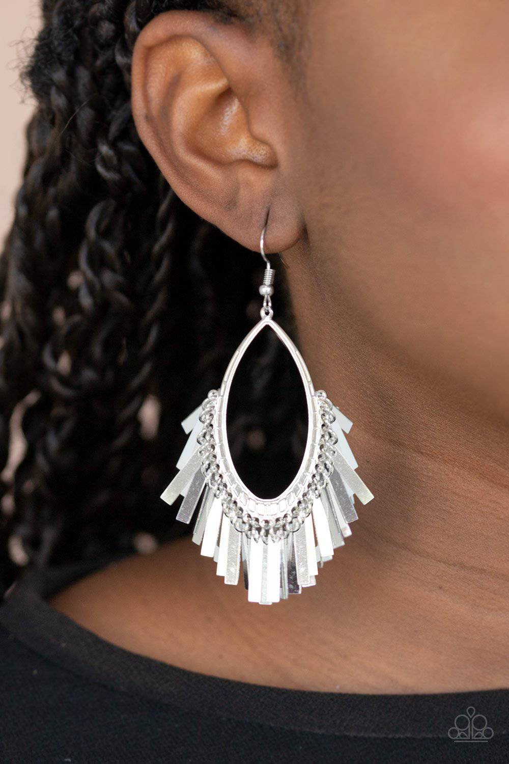 Fine-Tuned Machine - Silver Fringe Earrings - Paparazzi Accessories - GlaMarous Titi Jewels