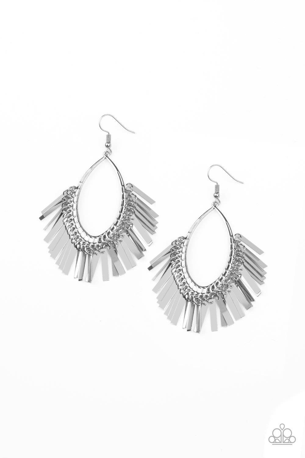 Fine-Tuned Machine - Silver Fringe Earrings - Paparazzi Accessories - GlaMarous Titi Jewels